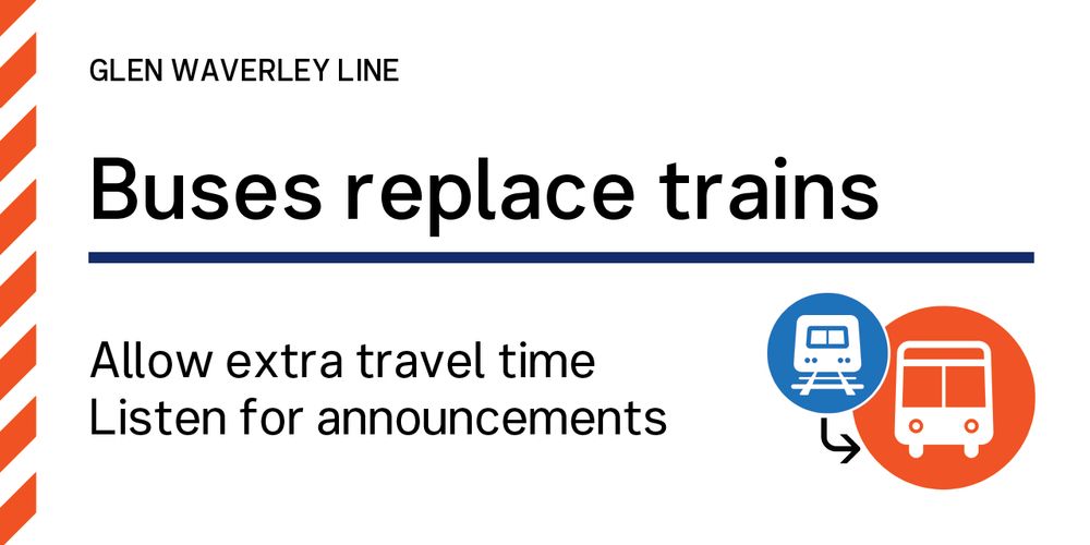 GLEN WAVERLEY LINE
Buses replace trains
Allow extra travel time
Listen for announcements