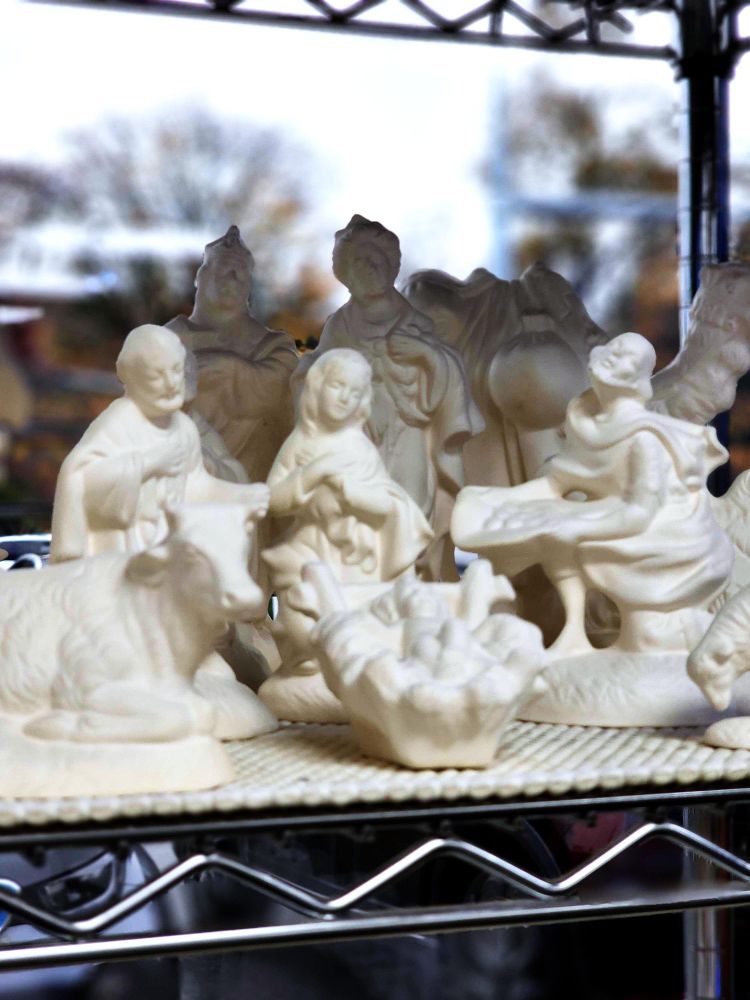 bare ceramic vintage nativity set