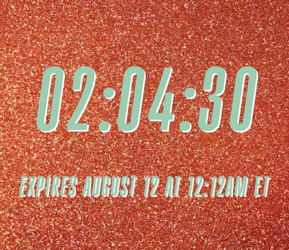 Taylor Swift website countdown with orange glitter background expires August 12 at 12:12 AM EST