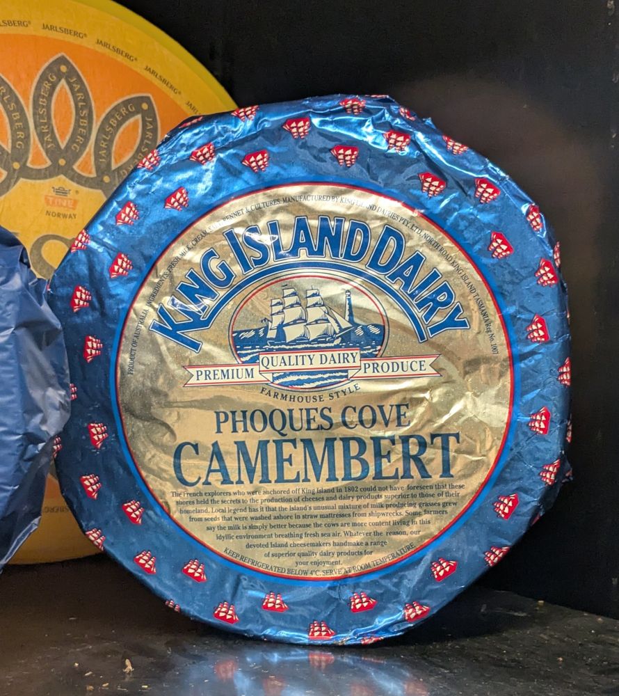 A wheel of King Island Dairy "Phoques Cove" Camembert 