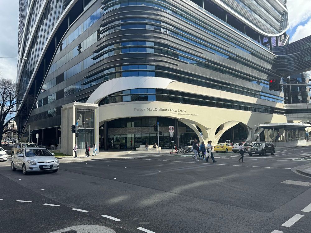 Peter MacCallum Cancer Centre https://commons.m.wikimedia.org/wiki/File:Eastern_entrance_of_the_Peter_MacCallum_Cancer_Centre_in_Parkville_(19_September_2024).jpg#mw-jump-to-license