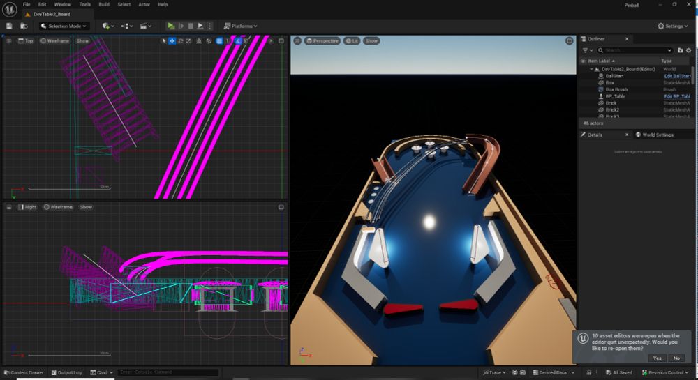 Picture of a Level Editor depicting a virtual Pinball table in early construction.