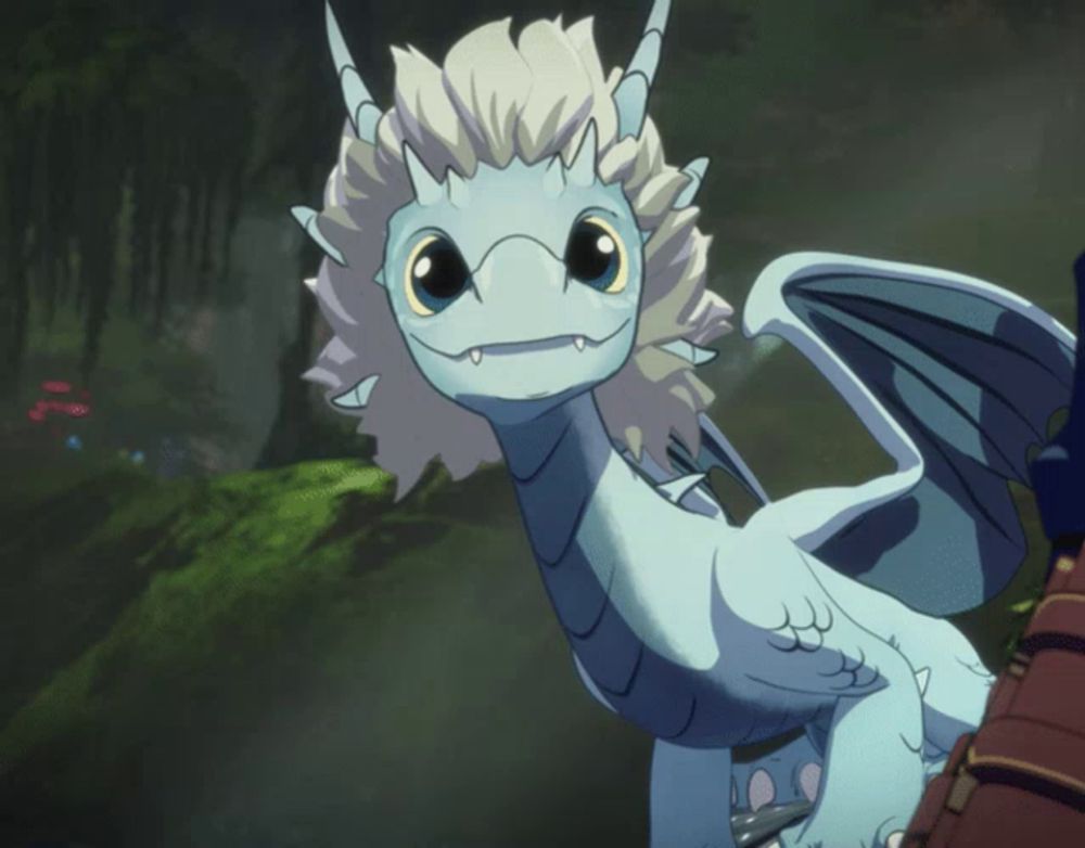 a blue and white dragon with a white mane