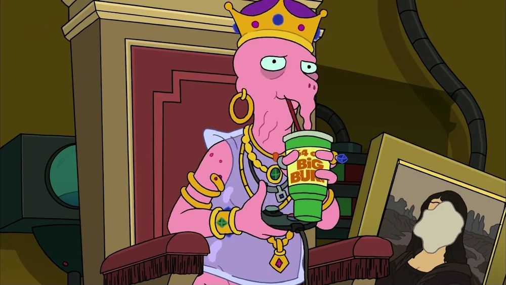 Nudar, a character from Futurama.

His main bit is he scammed the entire earth, initially with a fake petition, followed by a spam campaign and then various other scams until he owned everything.

After that he sent Bender back in time to steal everything from the past too. 