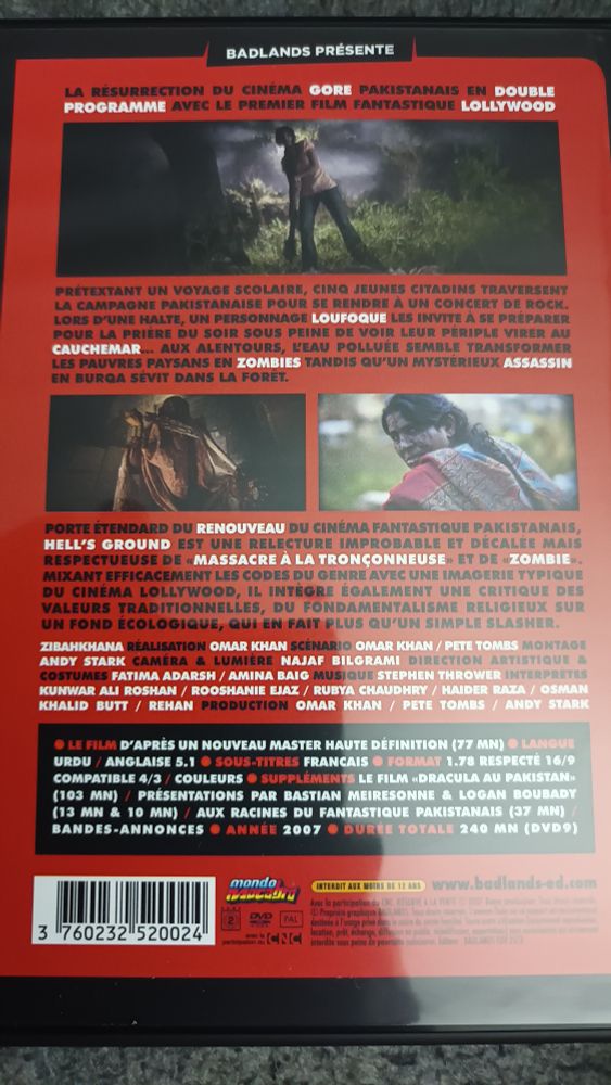 Recto du dvd de Badlands du film Hell's Ground avec le détail des bonus.