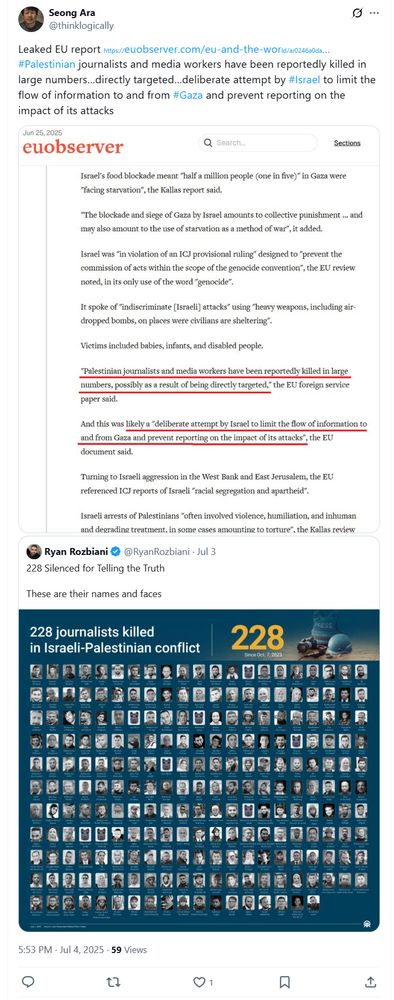 Leaked EU report - Leaked EU report - Palestinian journalists and media workers have been reportedly killed in large numbers…directly targeted…