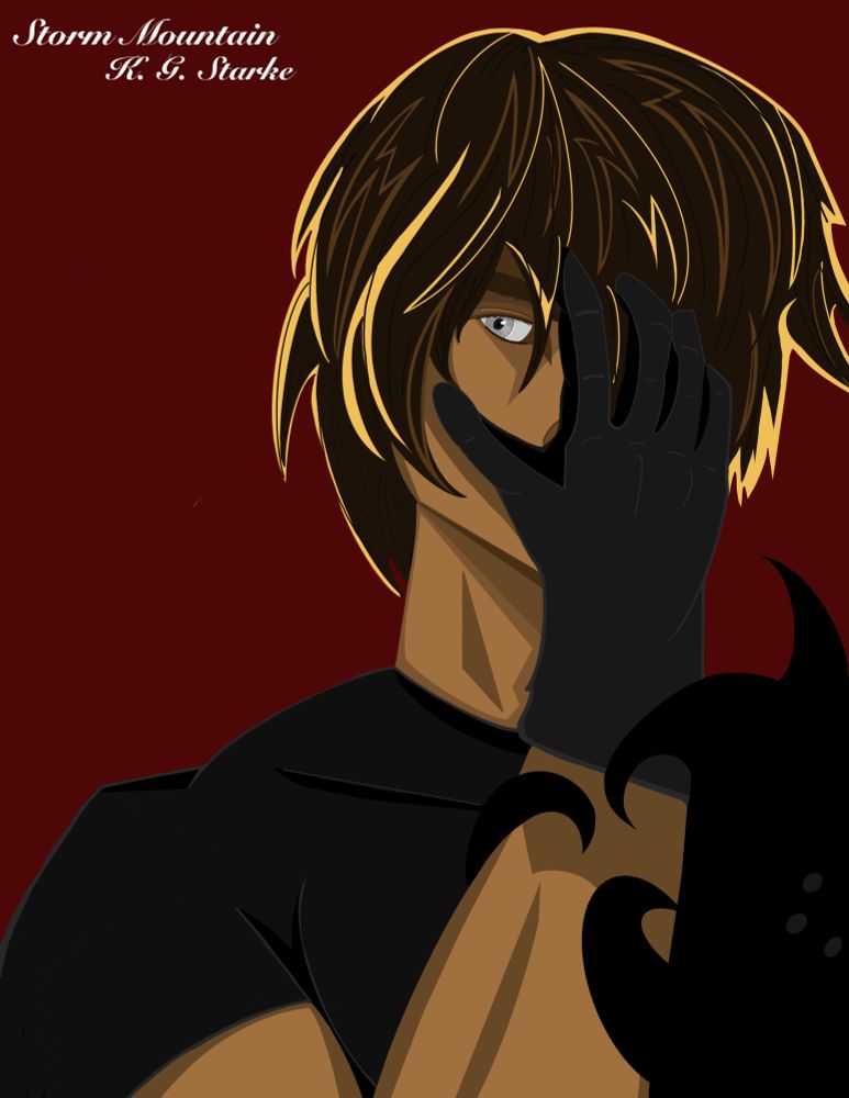 Sebastian covers half his face with a gloved hand. He’s wearing a tight black shirt and has tan skin, silver eyes, and gold streaked, brown hair. In the bottom right corner, a shadowy creature curls around his arm. 