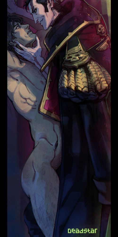 warhammer 40k rogue trader fanart saren von aurastor heinrix van calox but it's erotica and power play. 