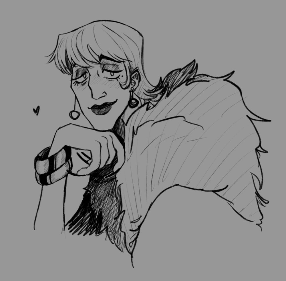 Betty has pretty, short hair reminiscent of 90s older women hairstyles. She has heavy makeup on her eyes and dark lipstick. She wears long nails, chunky jewelry and wears a big fur coat.