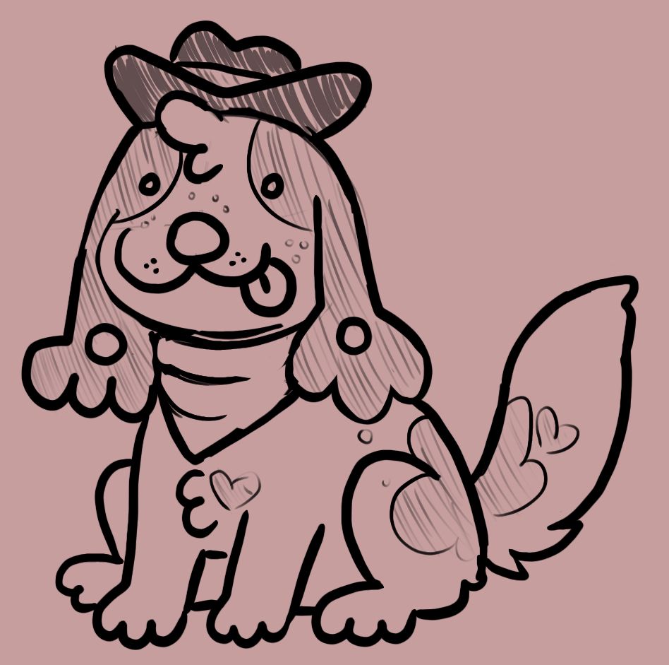 A doodle of my fursona wearing a cowboy hat
