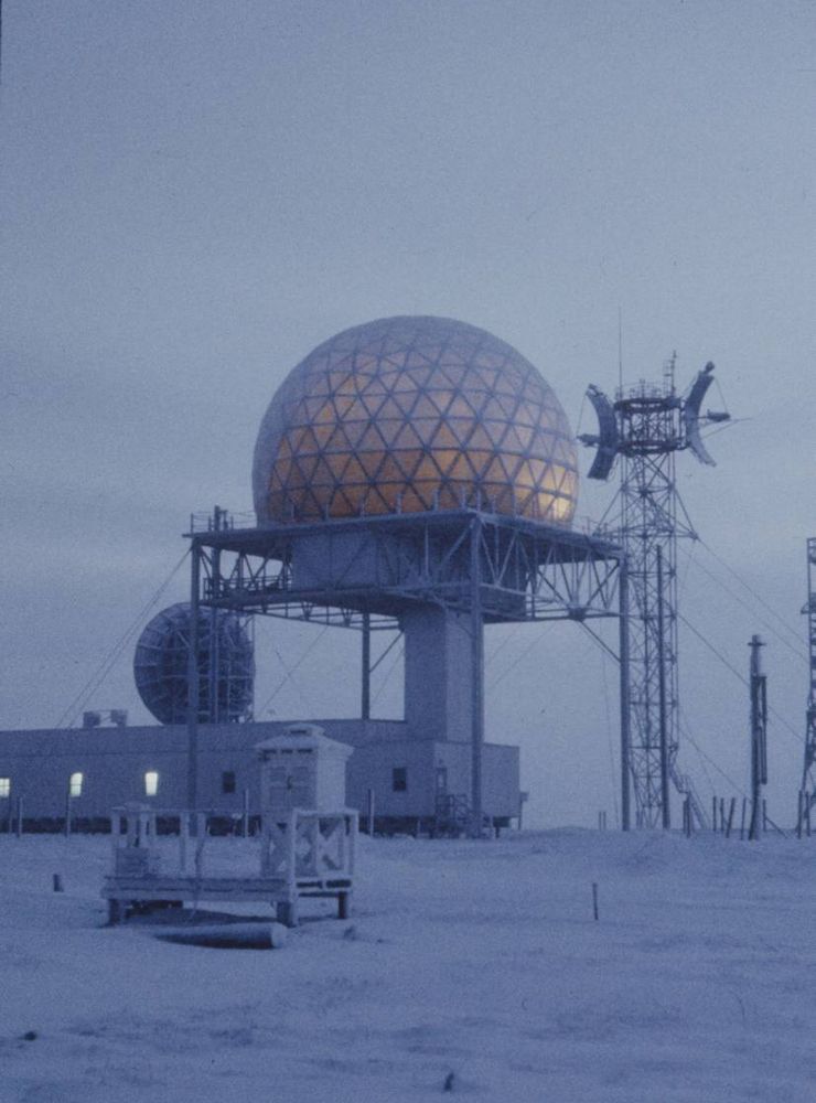 A golden-domed radar station of the Distant Early Warning line