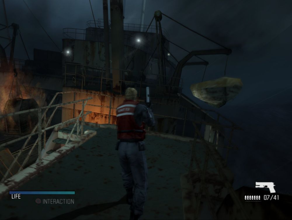 The deck of a rusty Russian ship in the opening level of Cold Fear