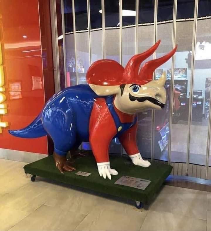 a triceratops painted as mario 