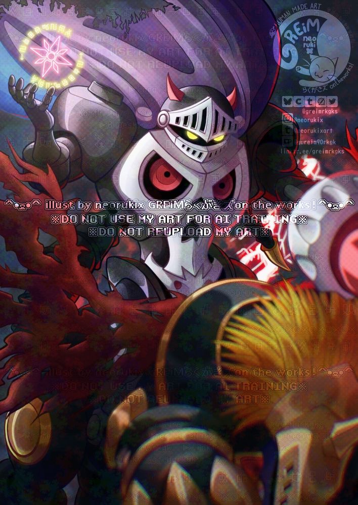 Digital art illustration of SkullKnightmon from "Digimon Adventure: 2020". She's riding DarkMaildramon; she has the crest of Light floating on her right arm while she aims her spear from her left arm towards the front. The background are dark clouds with a red lighting.