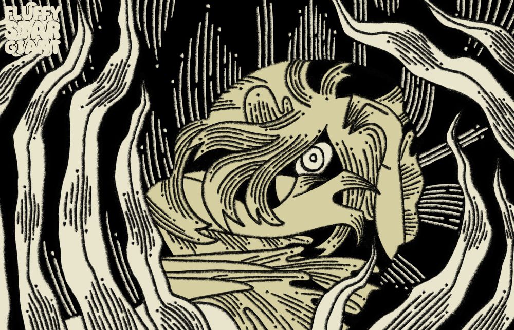 a refined sketch for mermay day 11: guard  the mermaid is hiding themselves in a cave obscuring their face with their hands and hair but peering out to inspect for danger.