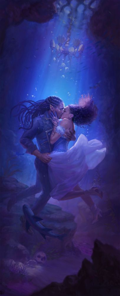 2 character kissing underwater as they are drowning 