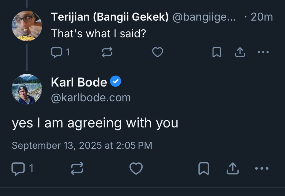 Terijian (Bangii Gekek) @bangiige...
That's what l said?

Karl Bode
@karlbode.com
yes l am agreeing with you September 13, 2025 at 2:05 PM
