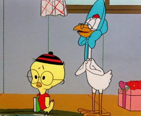 2 cartoon birds in glasses.