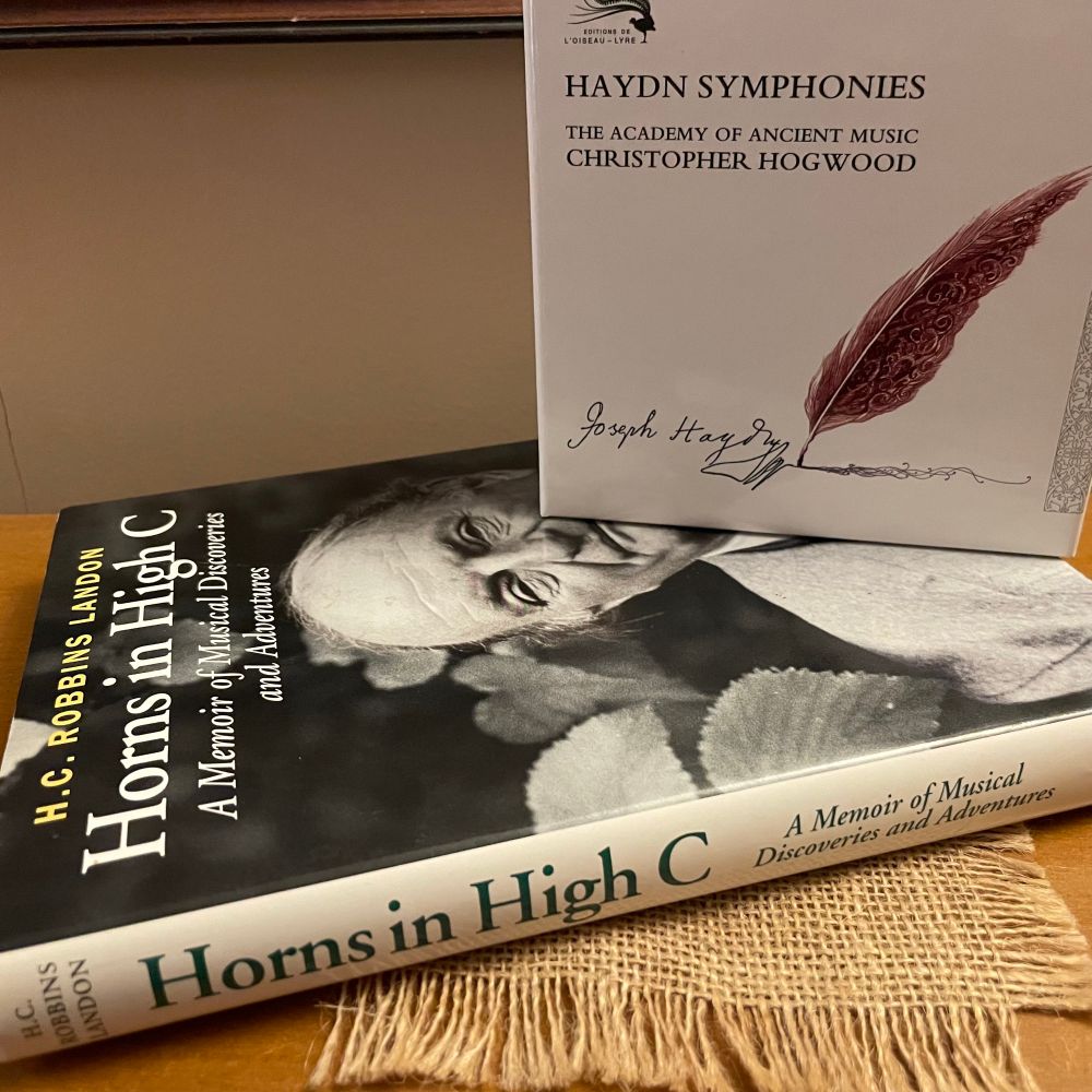 CD set of Haydn symphonies, Academy of Ancient Music, Christopher Hogwood, with HC Robbins Landon’s (1999) autobiography ‘Horns in High C’