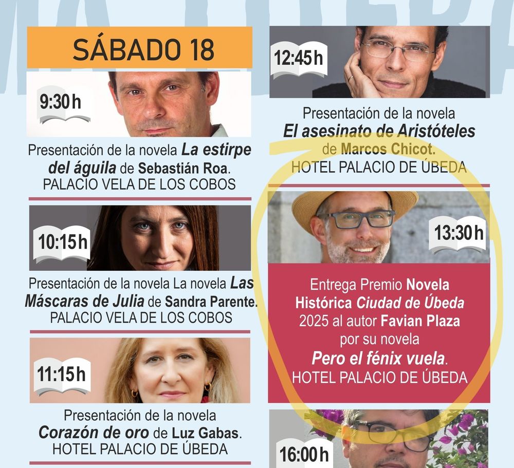 Entrega de premio de novela histórica el sábado 18 a las 13:30, en el Hotel Palacio de Úbeda.