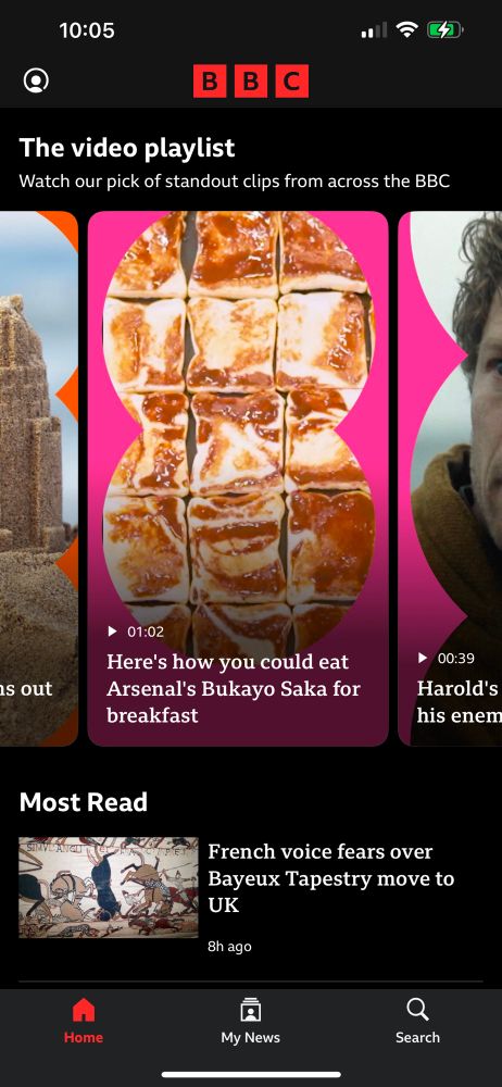 A bbc news video titles Here’s how you could eat Bukayo Saka for breakfast, the thumbnail is some foodstuffs with Saka face drawn on it