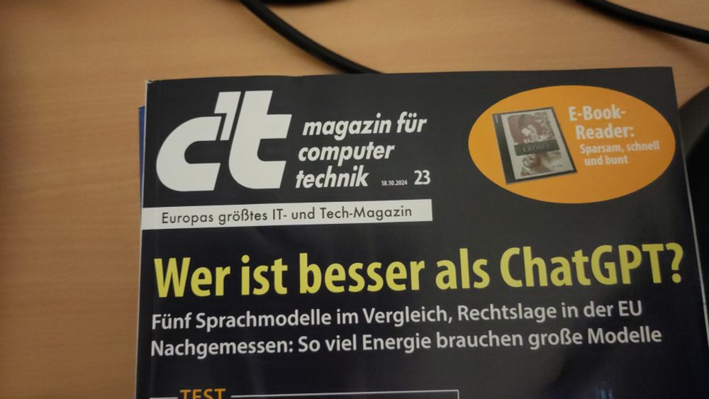 ein ct-Cover mit der Überschrift:

Wer ist besser als ChatGPT?
Fünf Sprachmodelle im Vergleich, Rechtslage in der EU
Nachgemessen: So viel Energie brauchen große Modelle