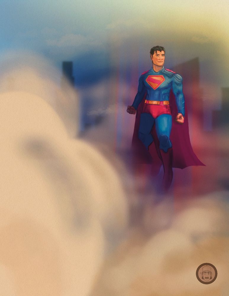 digital painting of superman in the sky