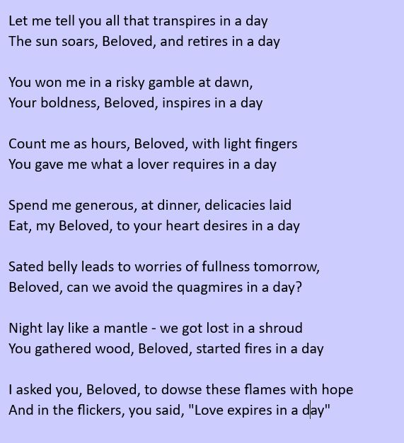 My first attempt at writing ghazal-style poetry.