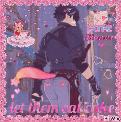 a picture of a man with a cat tail and the words let them eat cake