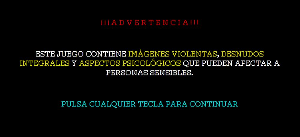 Mensaje de advertencia de contenido: ESTE JUEGO CONTIENE IMÁGENES VIOLENTAS, DESNUDOS INTEGRALES Y ASPECTOS PSICOLÓGICOS QUE PUEDEN AFECTAR A PERSONAS SENSIBLES.