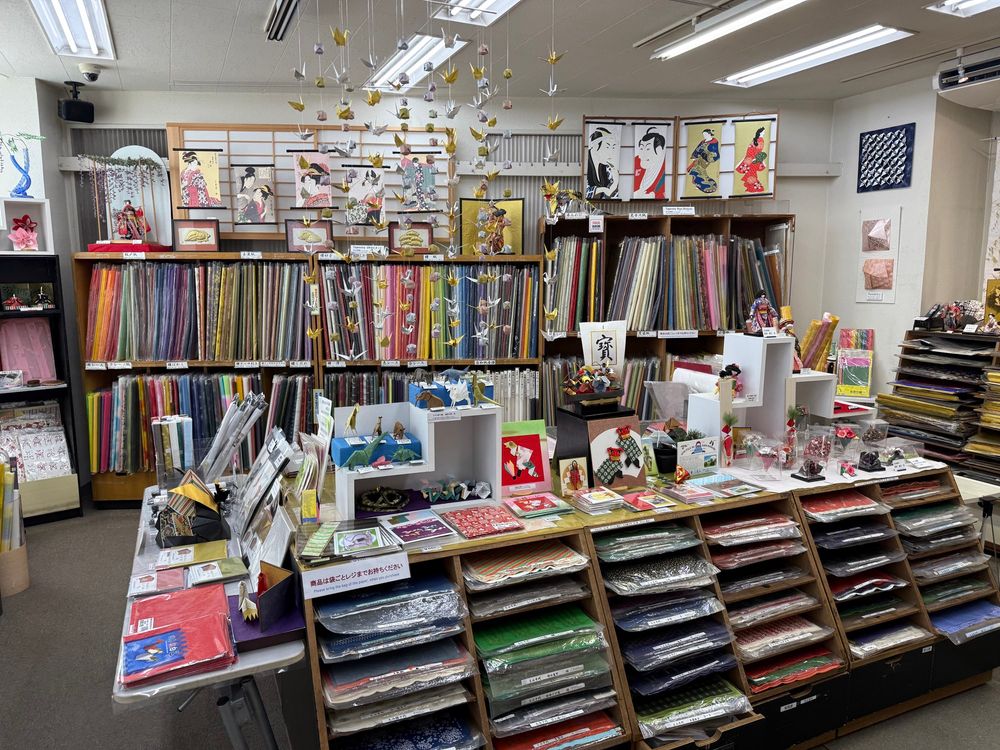 Displays of origami paper at the gift shop