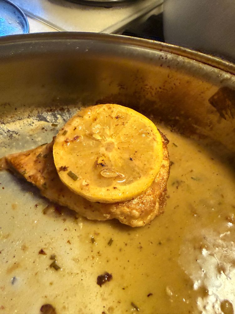 Chicken Francese in the pan