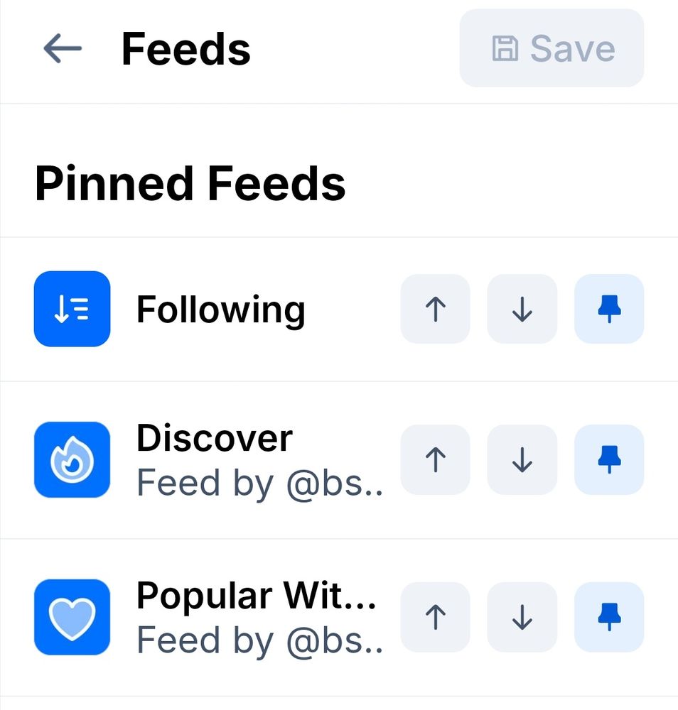 A screenshot of the Feeds settings page of Bluesky