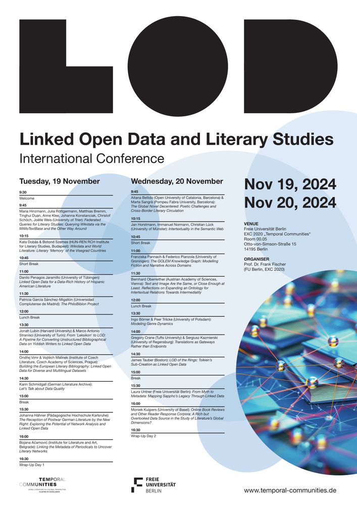 Poster for our conference "Linked Open Data and Literary Studies" at Freie Universität Berlin.