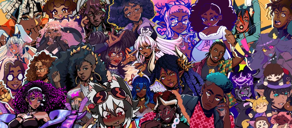 a collage of art by me. People in the image in no particular order: Tria Cosmicgarden, Ana_Nevermore, Donilss, LiteralDemon_, LyonSin, FluffyCows, SesuRescue, Snorlax of Wutang, Kallista Kaines, HunnyCat, TrebleMaestro, Anarkee, TheRomayo, Lovmura, BlazetteMidnight, Pixvyu, RawrBun, ItsProperDarling, KishinShinobi, MissFashion, NarikoNabi, Amythest, and me (Astronautilus)!