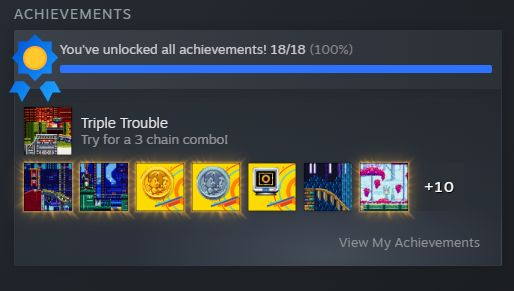 Got all the achievements in Sonic Mania on Steam. Too much Blue Sphere.