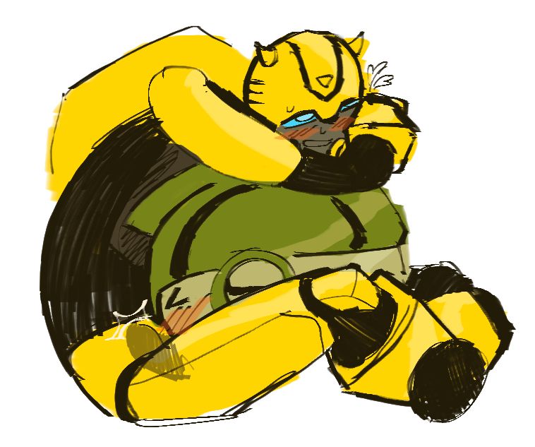 continuation of the last sketch where bee is curled around bulk's head, looking pleased while bulk's tongue is deep inside his valve. they're both blushing, bulk looking flustered