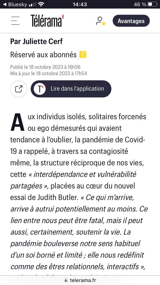 Capture d’écran d’un article de Télérama