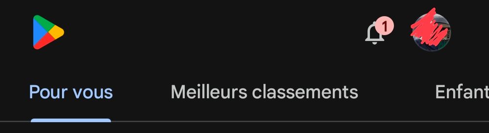 Screenshot du Google Play Store avec une pastille de notification qui reste visible alors qu'il n'y a aucun message 