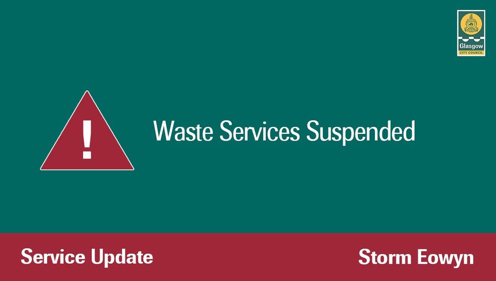 ‘Waste services suspended’ text with red warning sign 