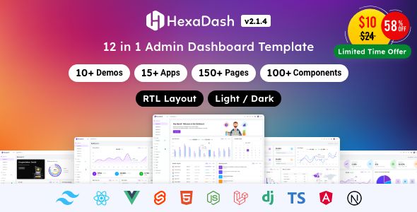 HexaDash – Tailwind, React, Vue, Angular, Svelte, Laravel, Nodejs, Django  HTML Dashboard Template
