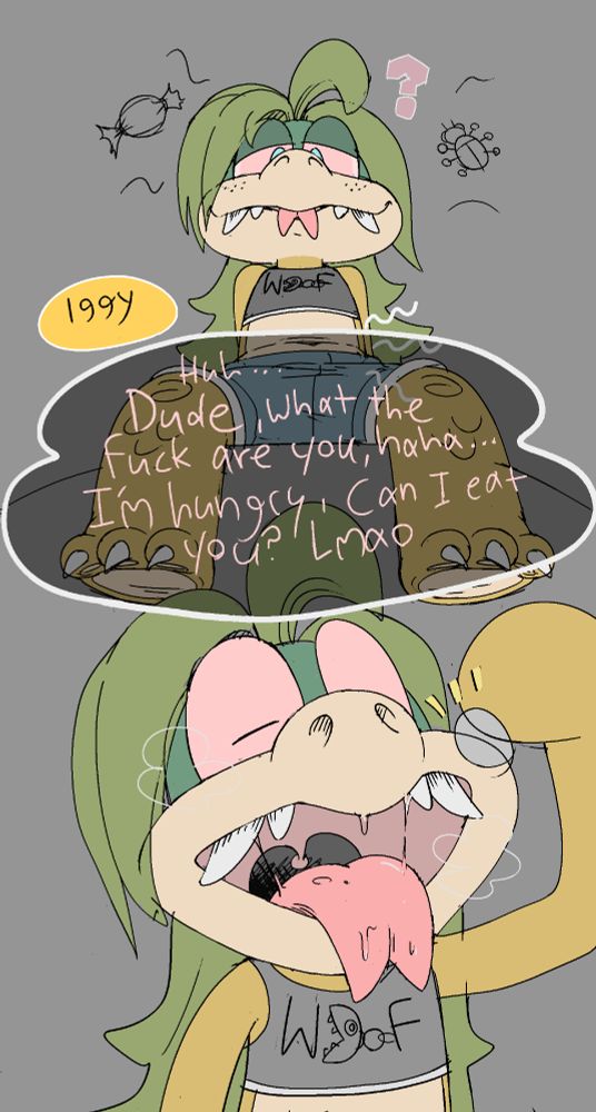 AC style Iggy high and hungry, observing a tiny someone who he seems intent on making a snack out of

"Huh...Dude, what the fuck are you, haha...I'm hungry, can I eat you? Lmao"