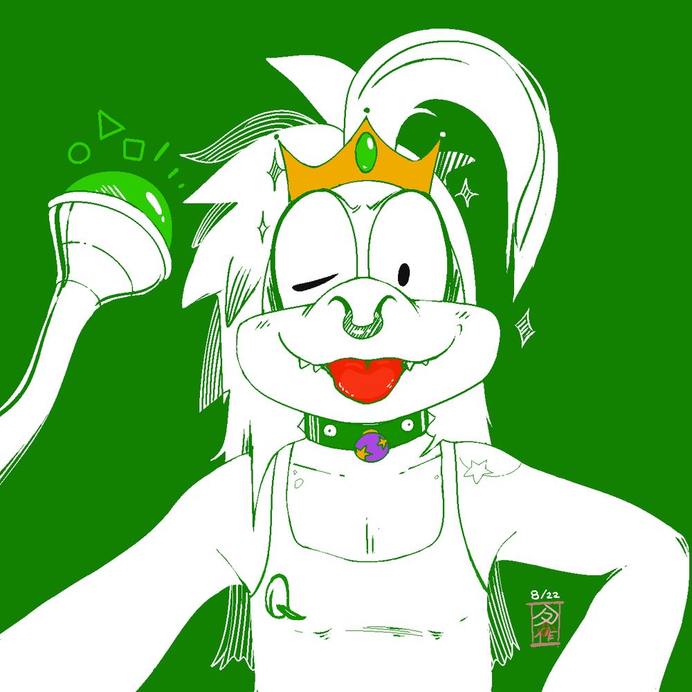 Lemmy using her wand to poof herself a crown, giving her trademark smug blep 