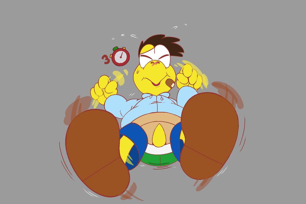 WIP of Koops haplessly flipped on his back, trying to get back up