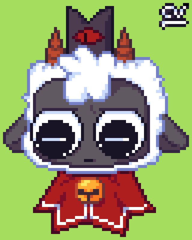 Pixel art of lamb from Cult of the lamb looking down in disappointment