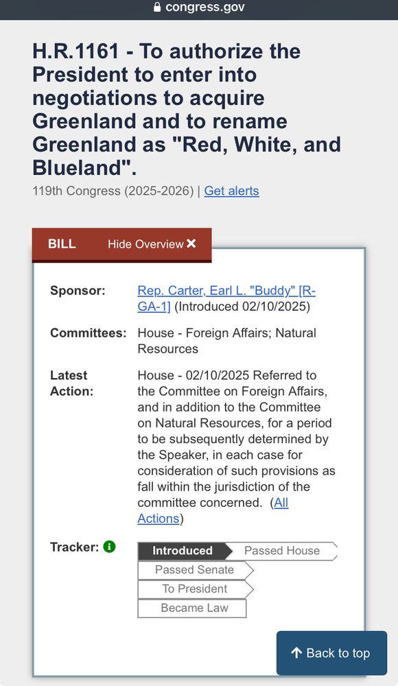 Introduction of a bill to acquire Greenland and rename it Red, White and Blue Land