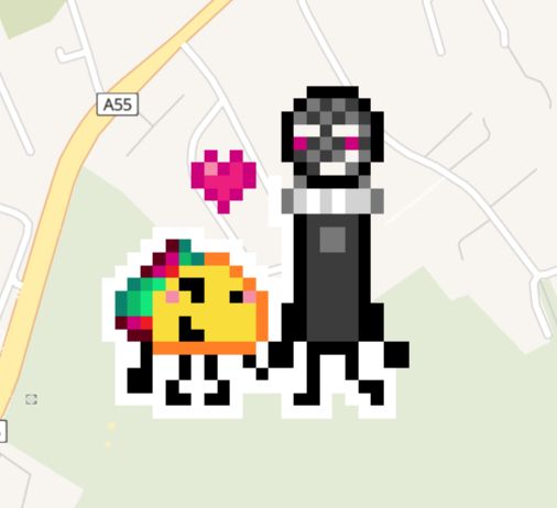 Ship art of Taco and Microphone from Inanimate Insanity on wplace.live, in Belfast