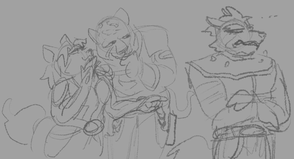 A scrappy doodle of Krystal whispering into Panther Caroso's ear and pointing at a very confused and unamused Wolf O'Donnell (All dressed in their outfits from Star Fox Assault)