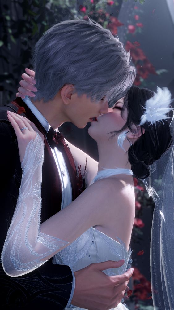 A shot of Briar and Sylus kissing after they've said 'vows'. They are both in wedding attire as it is from the 5* Memory card.
