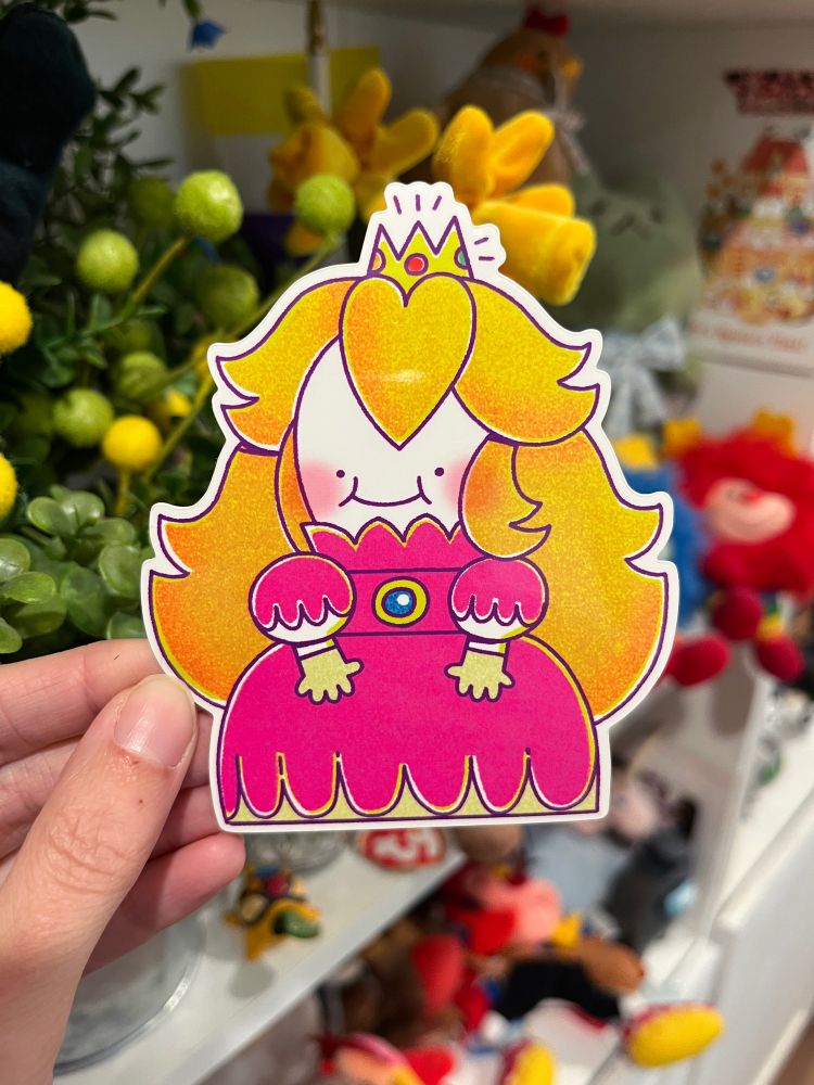 A vinyl sticker of my artwork of Peach from Mario